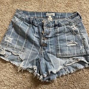 Striped Distressed Denim Shorts